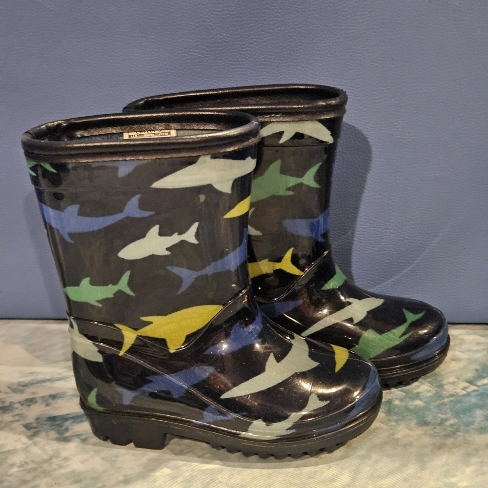 Carters Shark Rain Boots Toddler Boys Size 6 Blue Green Waterproof